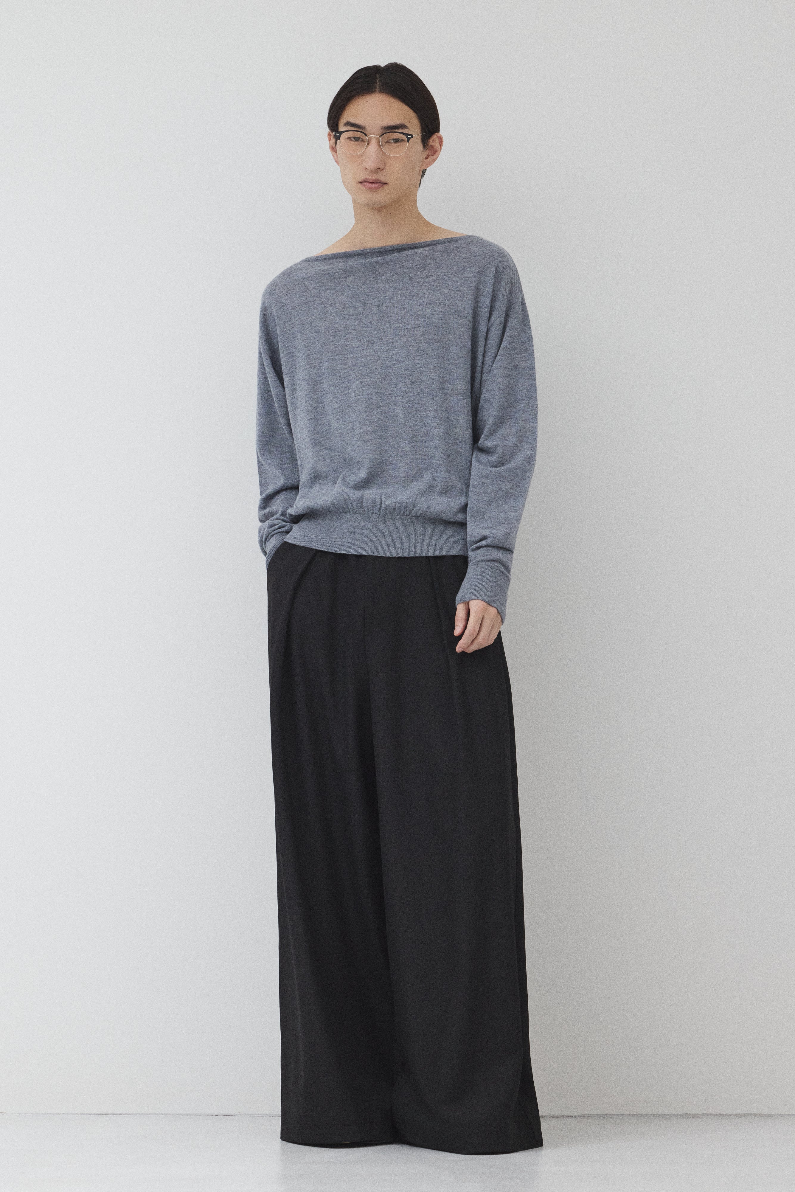 【GRAY】Pure Wool ボートネックニット
