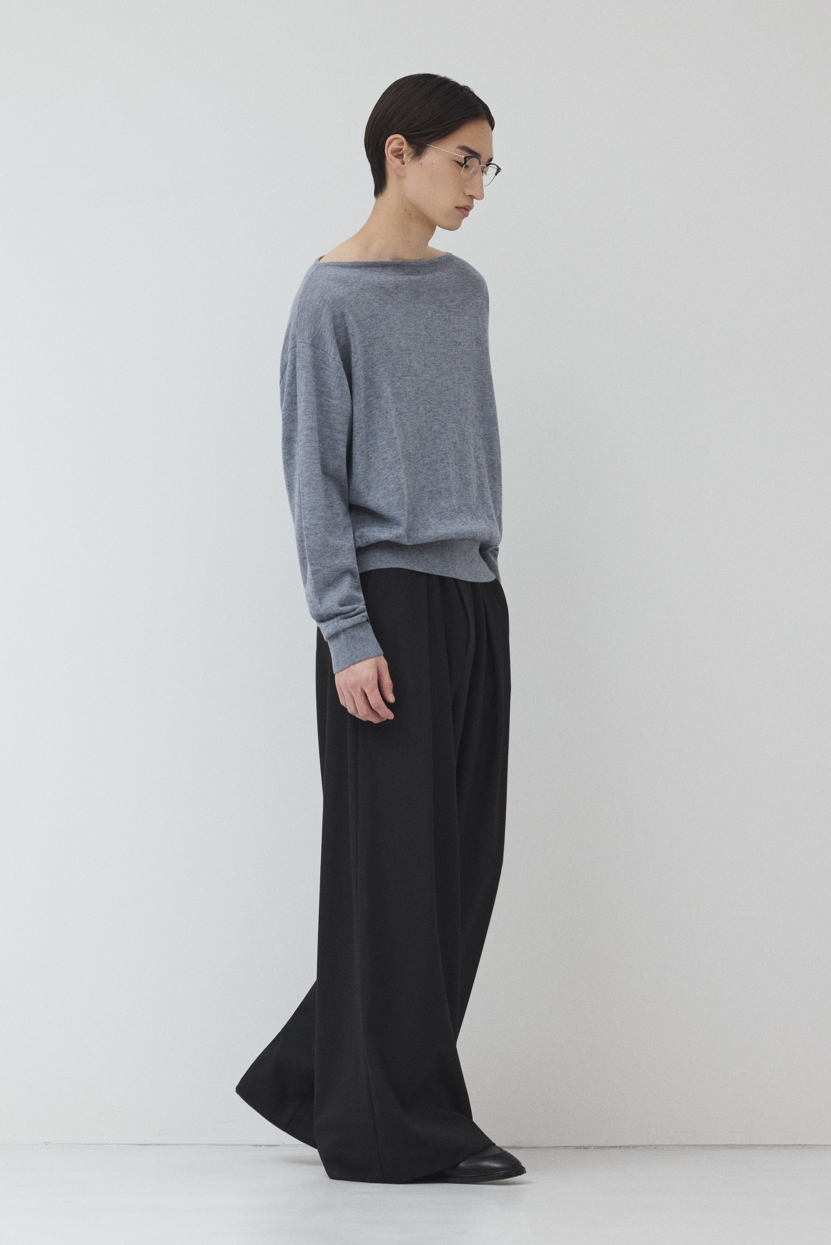 【GRAY】Pure Wool ボートネックニット