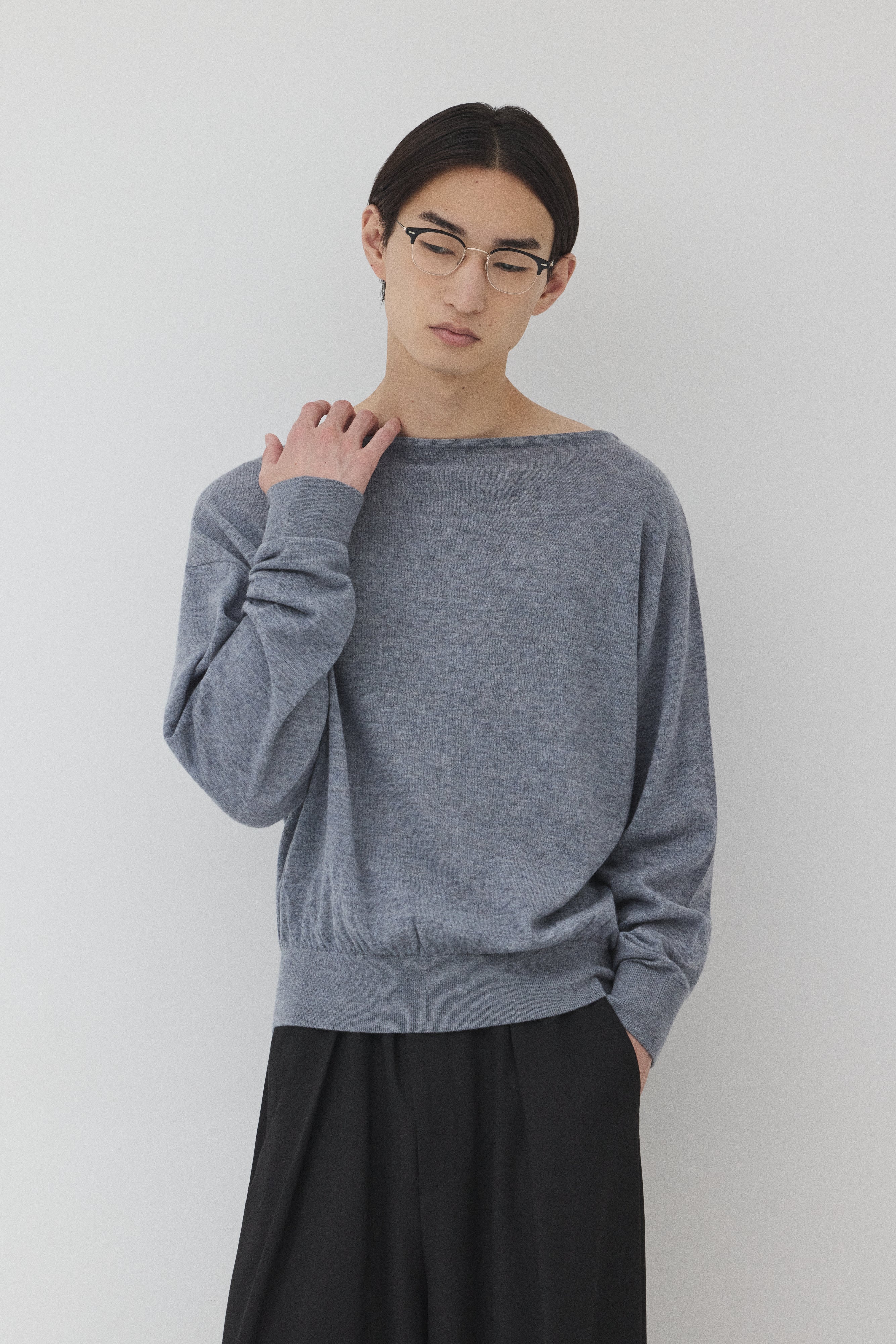 【GRAY】Pure Wool ボートネックニット