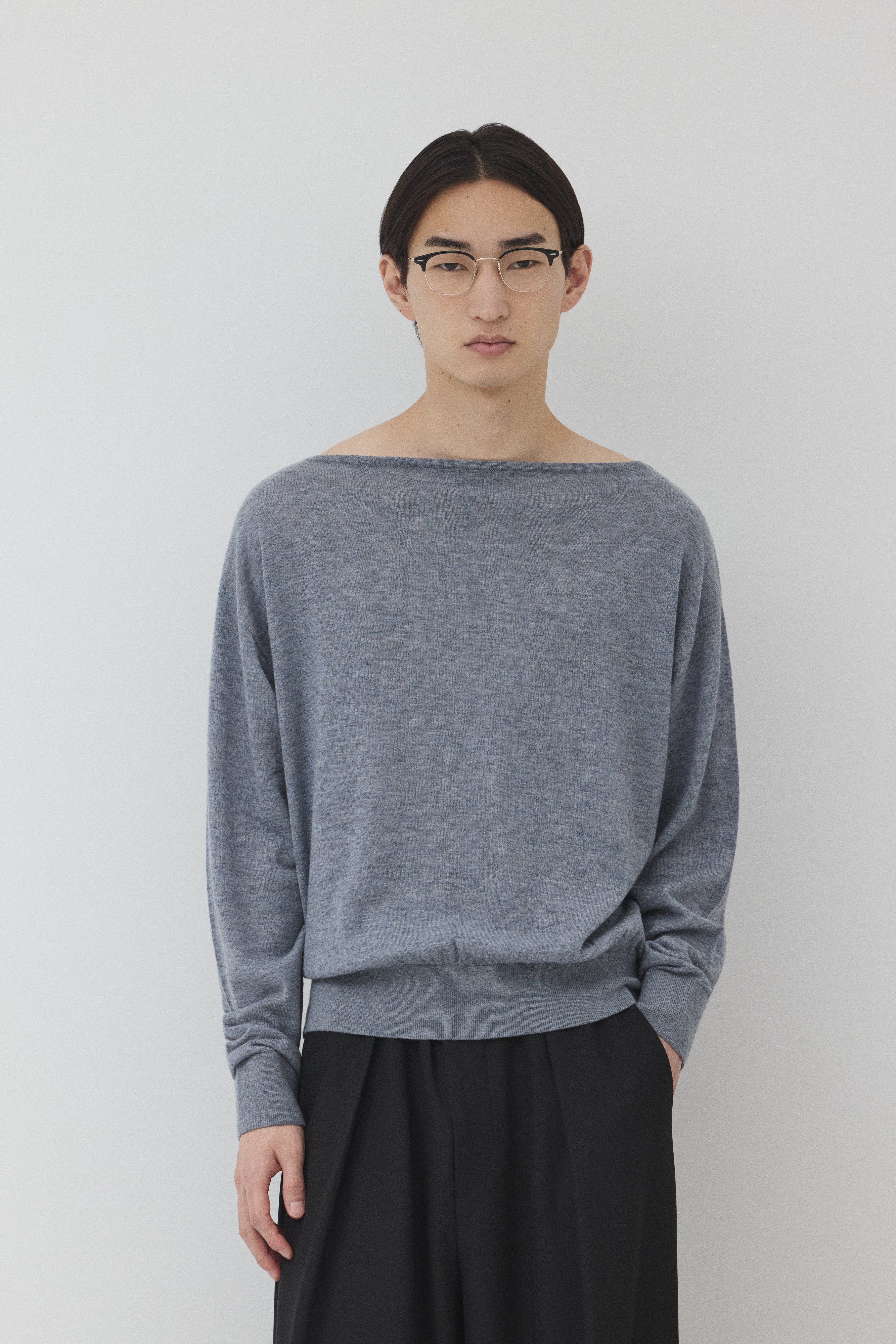 【GRAY】Pure Wool ボートネックニット