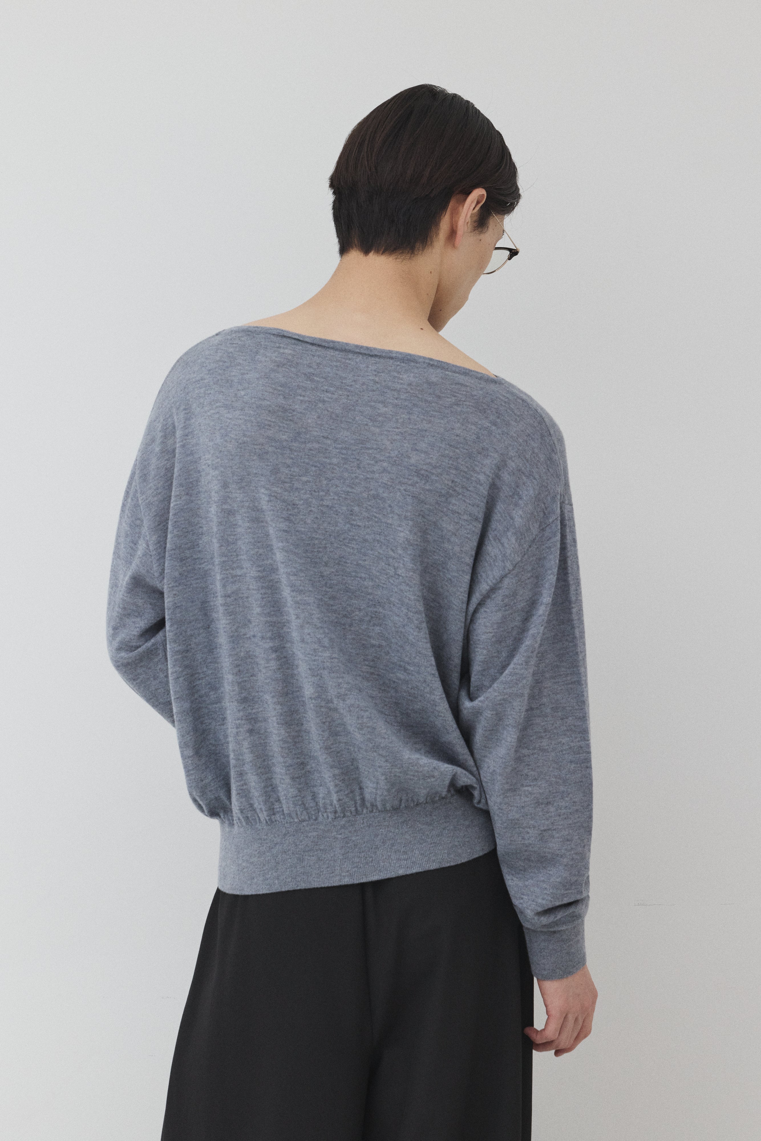 【GRAY】Pure Wool ボートネックニット