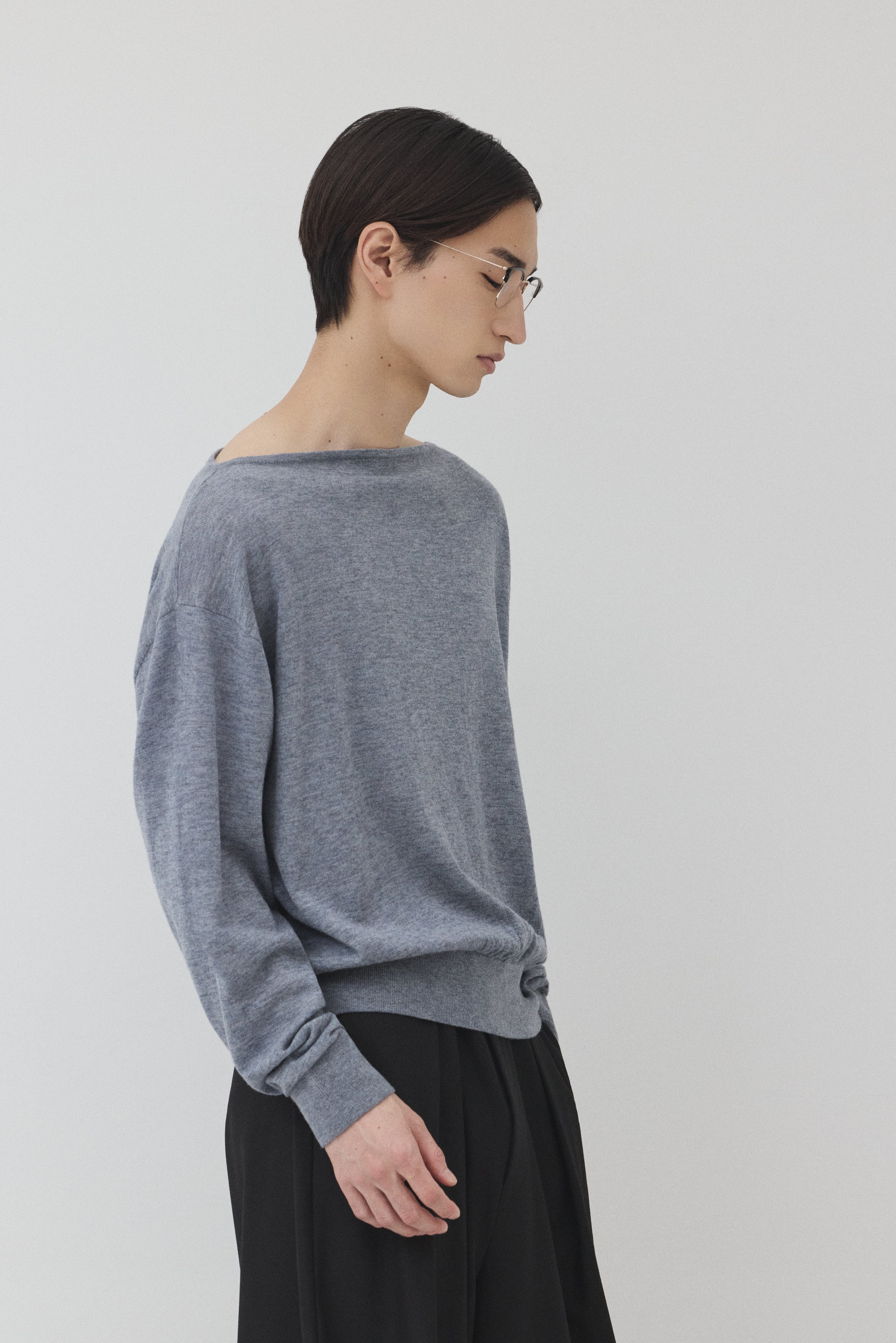 【GRAY】Pure Wool ボートネックニット