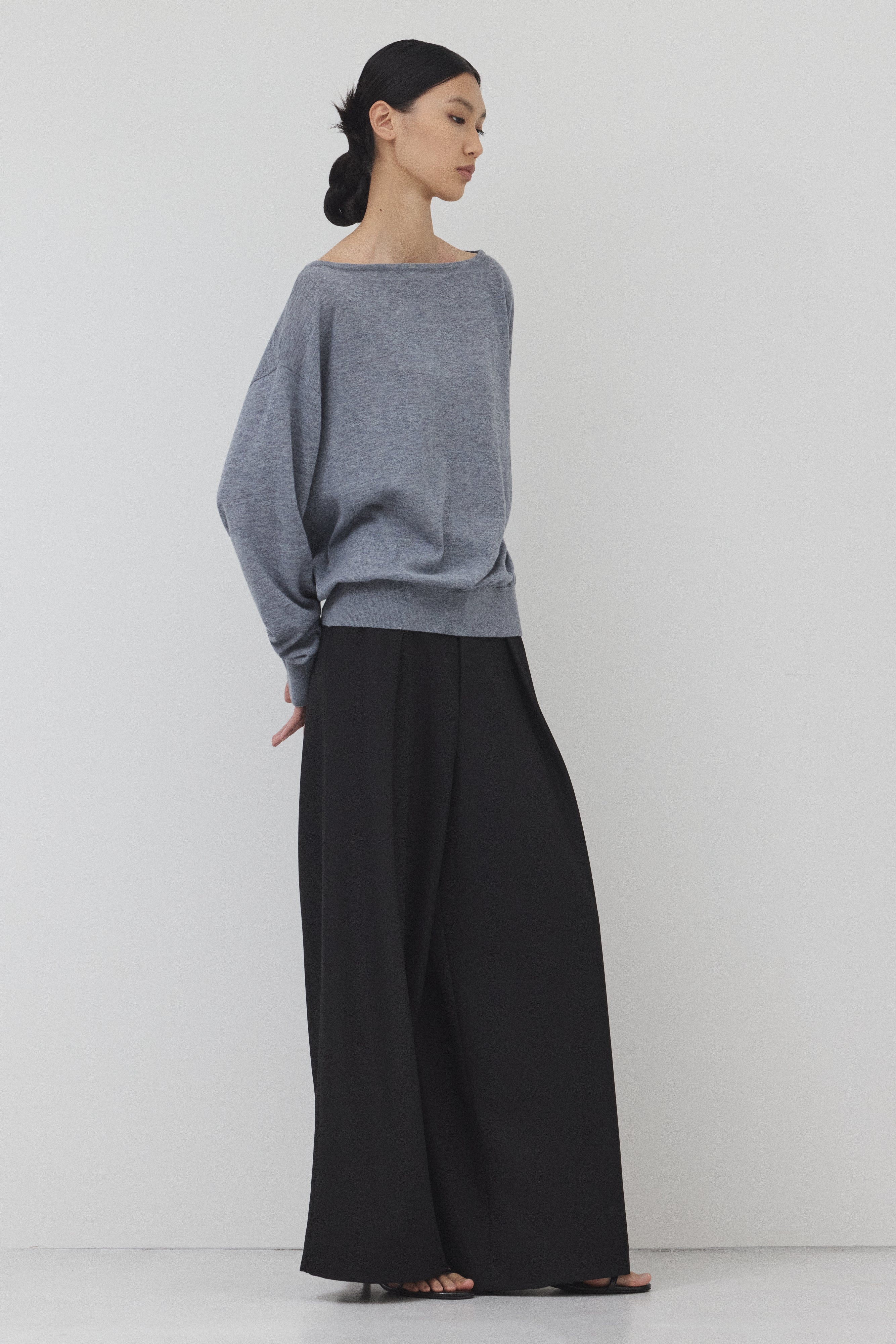 【GRAY】Pure Wool ボートネックニット