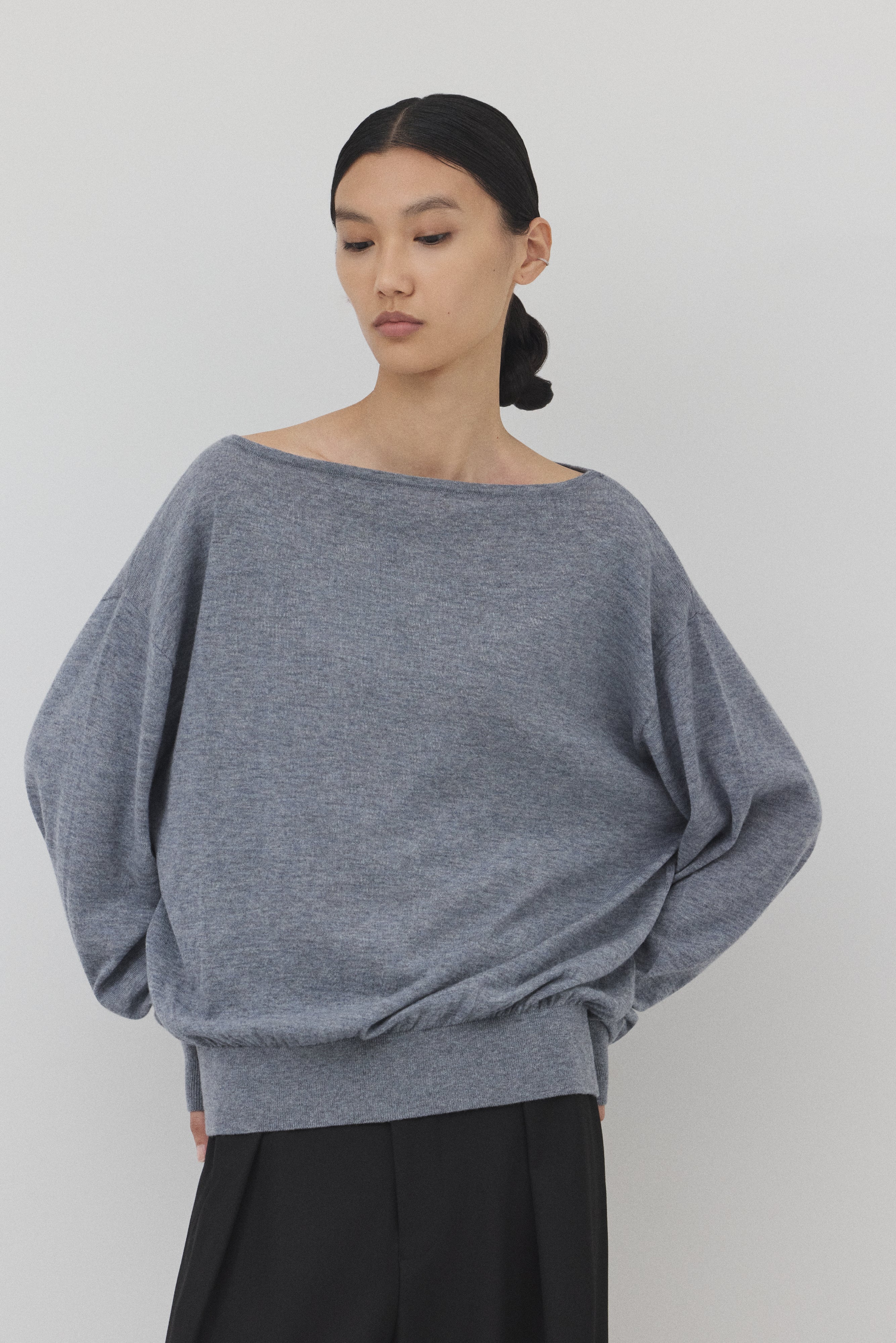 【GRAY】Pure Wool ボートネックニット