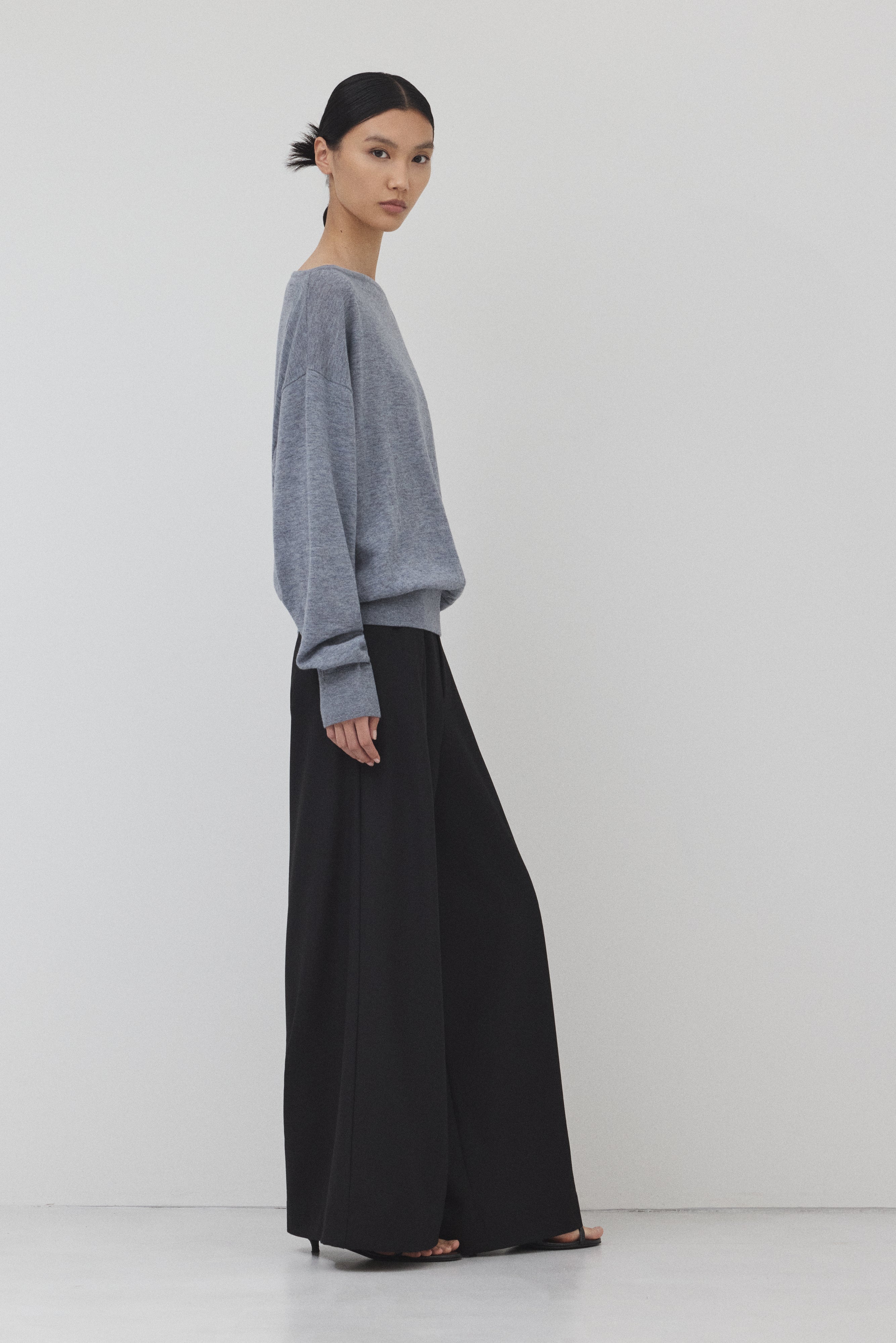 【GRAY】Pure Wool ボートネックニット