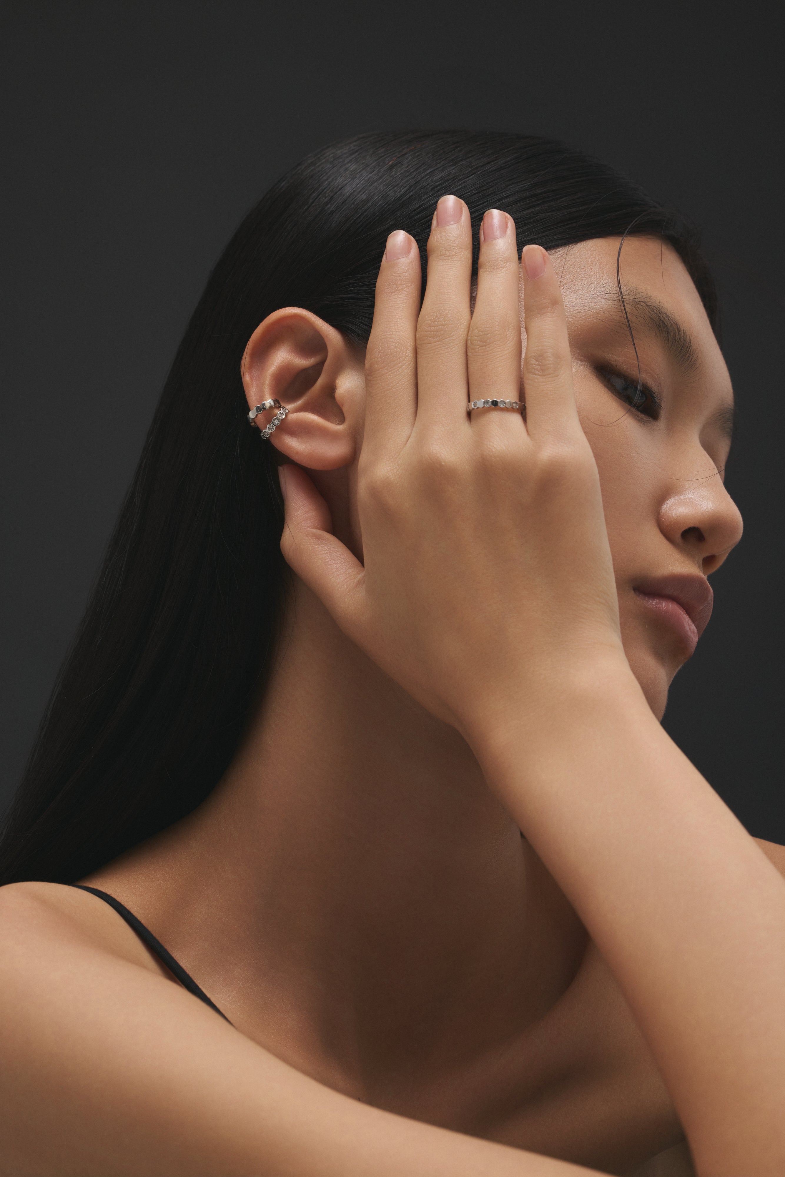【シルバー】Honeycomb Edge Ear Cuff Set