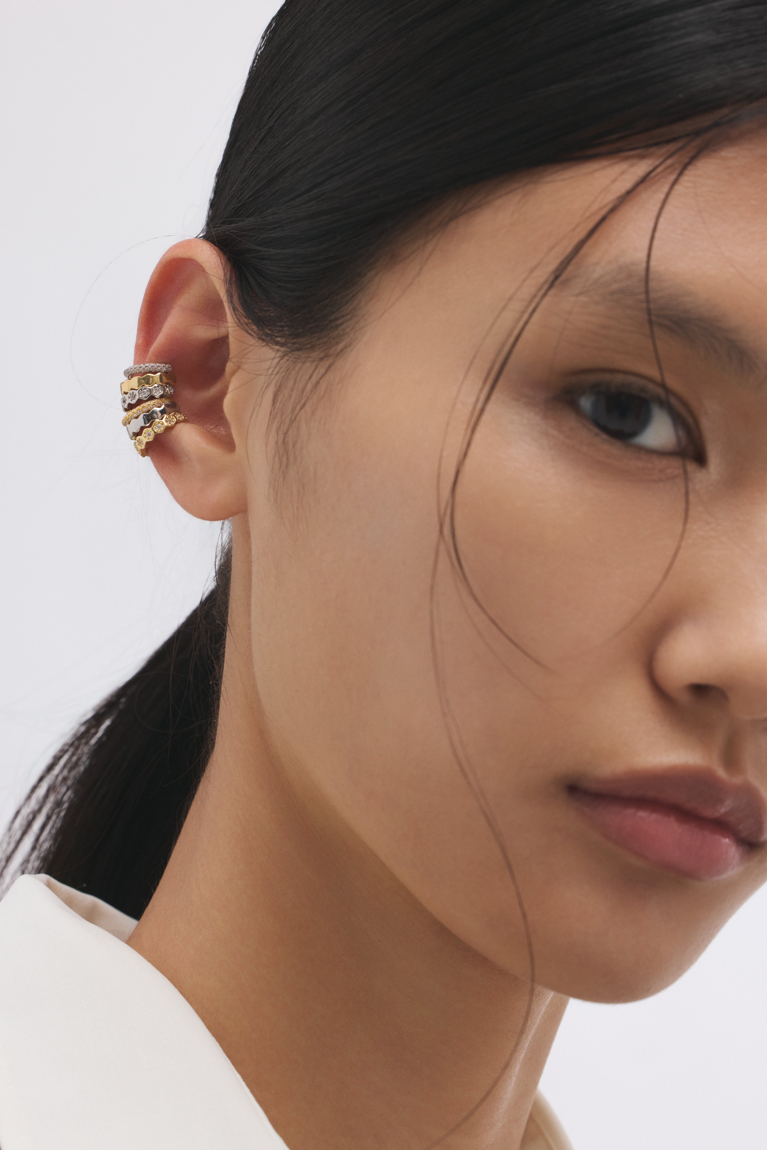 【ゴールド】Honeycomb Edge Ear Cuff Set