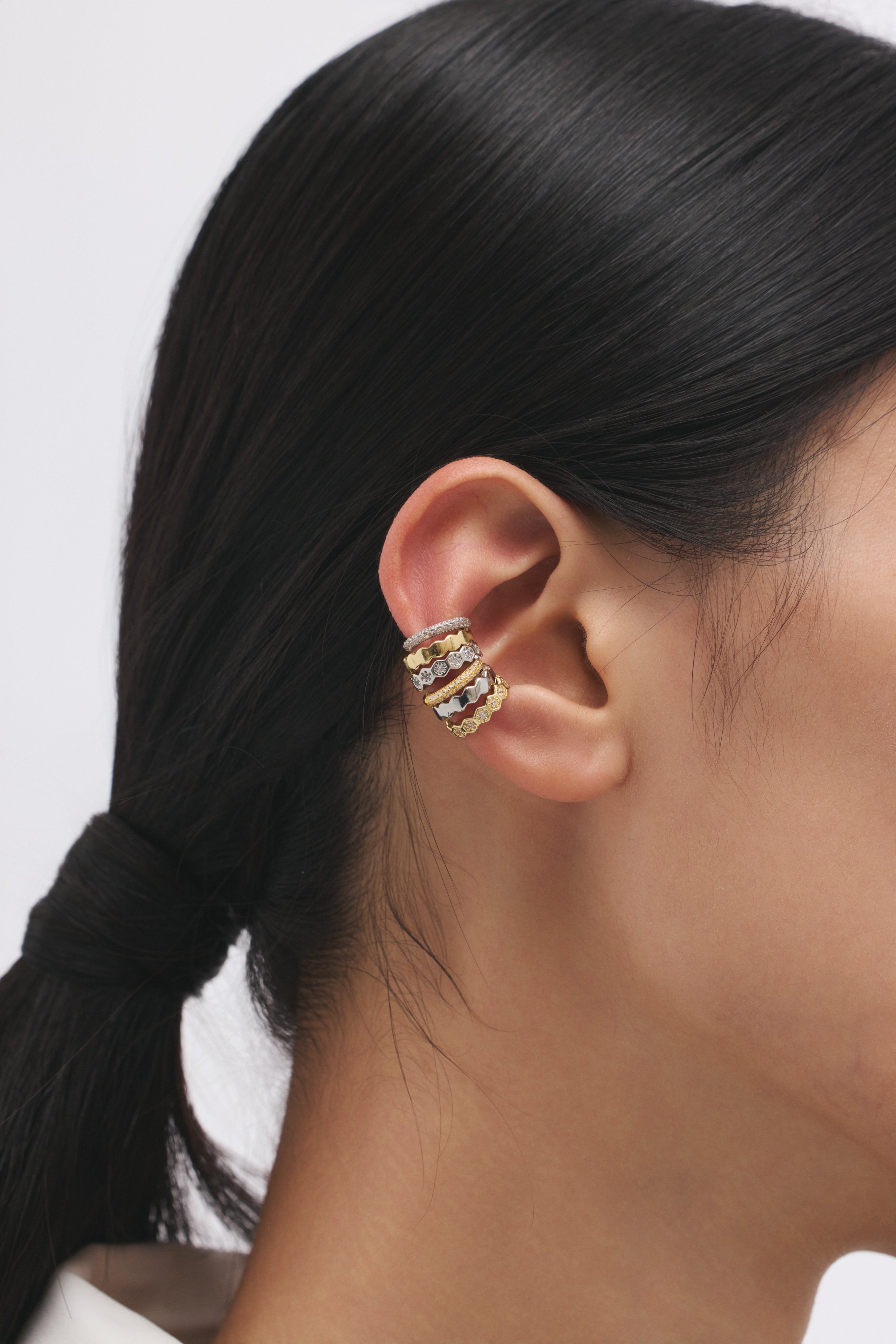 【ゴールド】Honeycomb Edge Ear Cuff Set