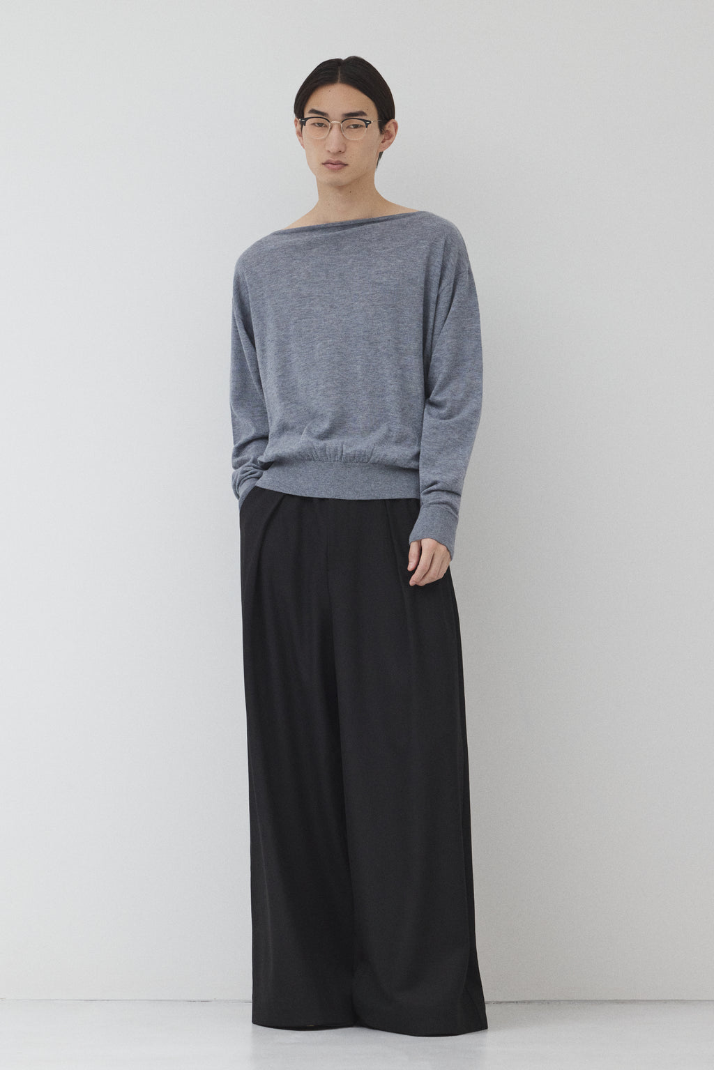 【GRAY】Pure Wool ボートネックニット