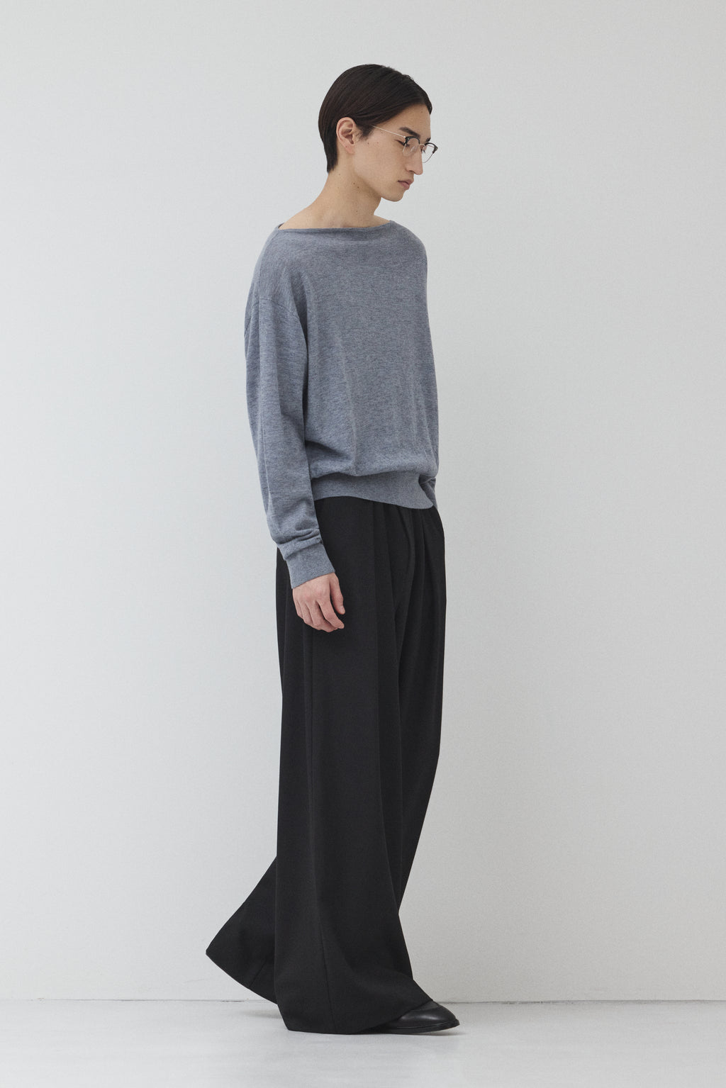 【GRAY】Pure Wool ボートネックニット