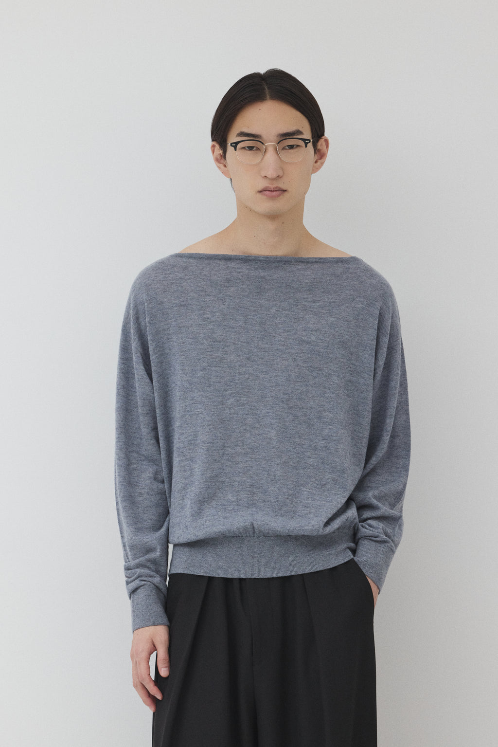 【GRAY】Pure Wool ボートネックニット