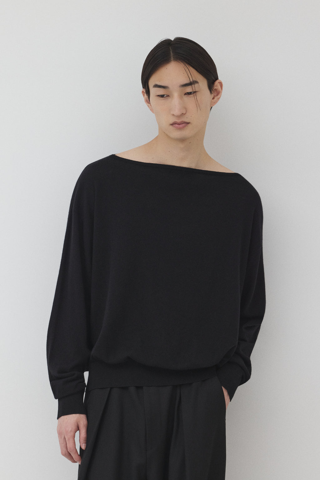 【BLACK】Pure Wool ボートネックニット