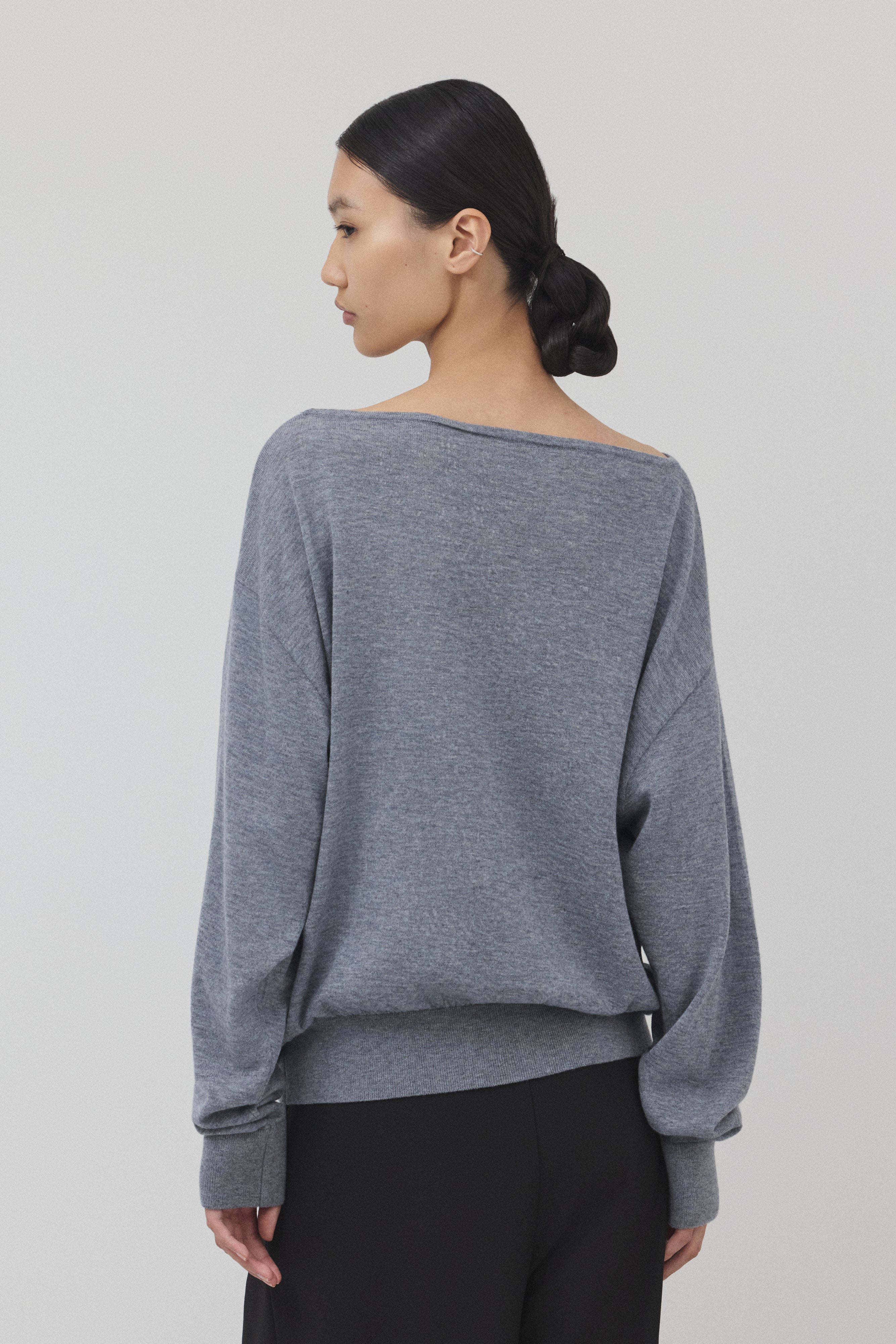【GRAY】Pure Wool ボートネックニット