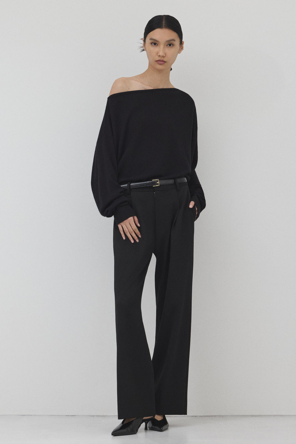 【BLACK】Pure Wool ボートネックニット