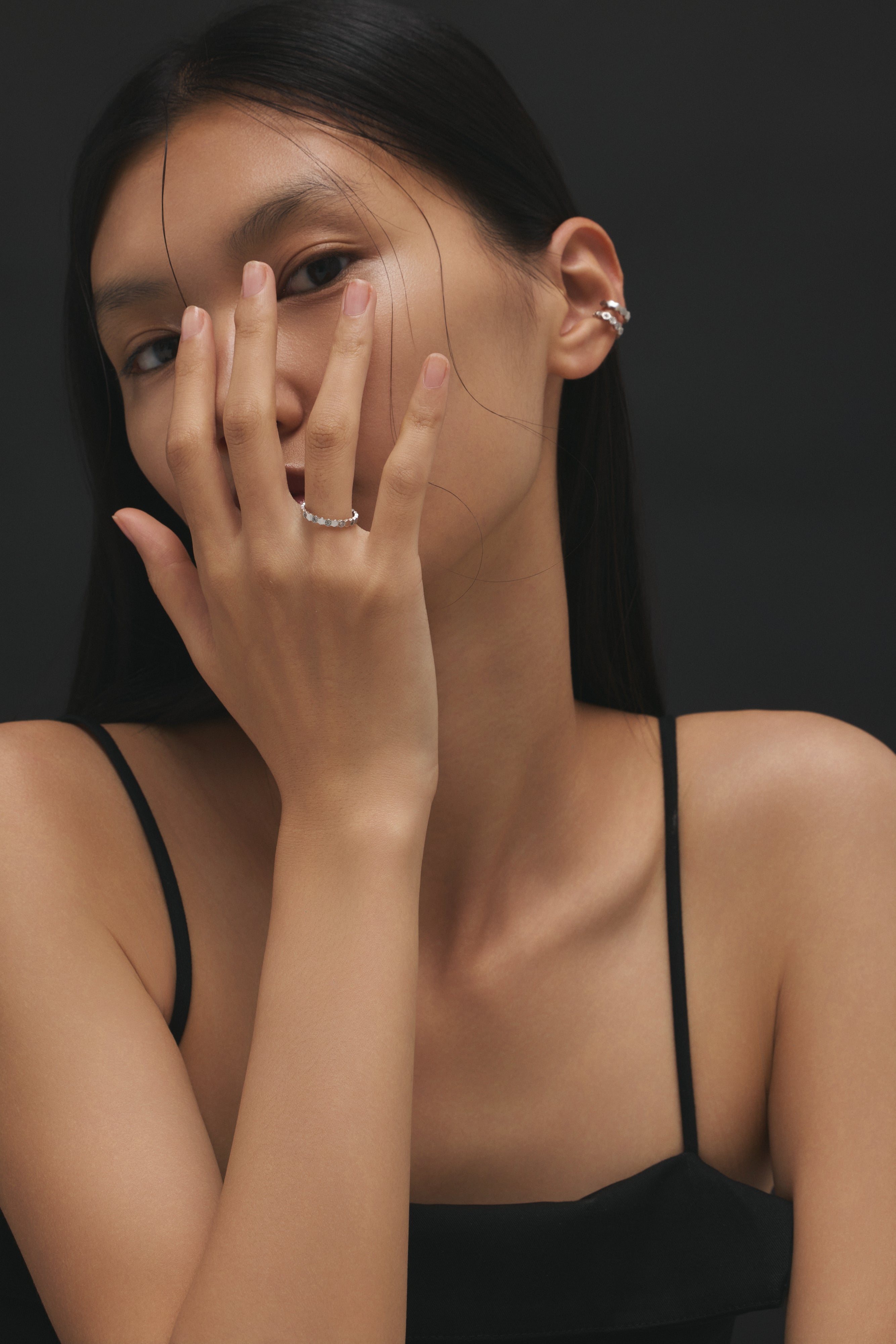 【シルバー】Honeycomb Edge Ear Cuff Set