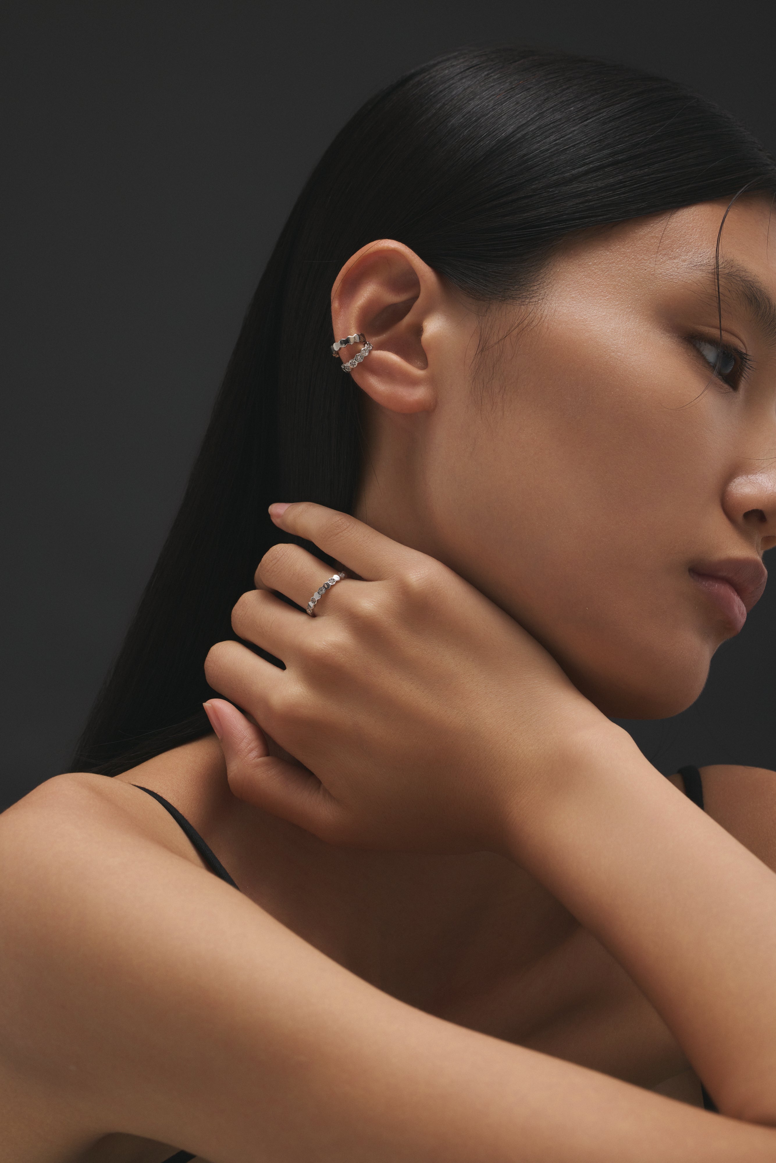 【シルバー】Honeycomb Edge Ear Cuff Set