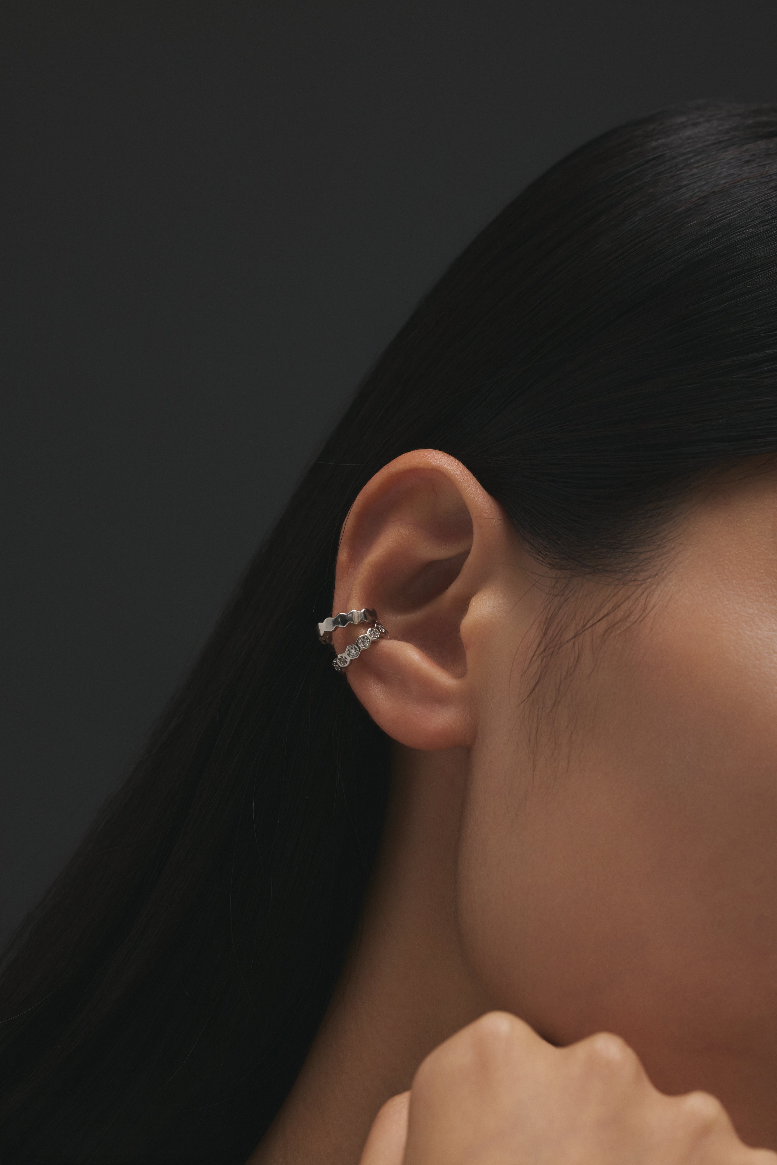 【シルバー】Honeycomb Edge Ear Cuff Set